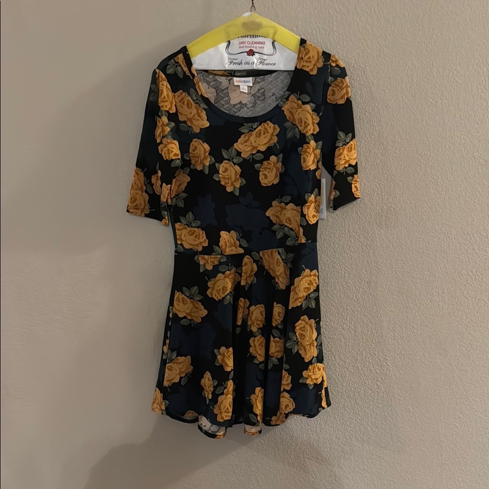 LuLaRoe Black and Yellow Scoop Neck Mini Dress